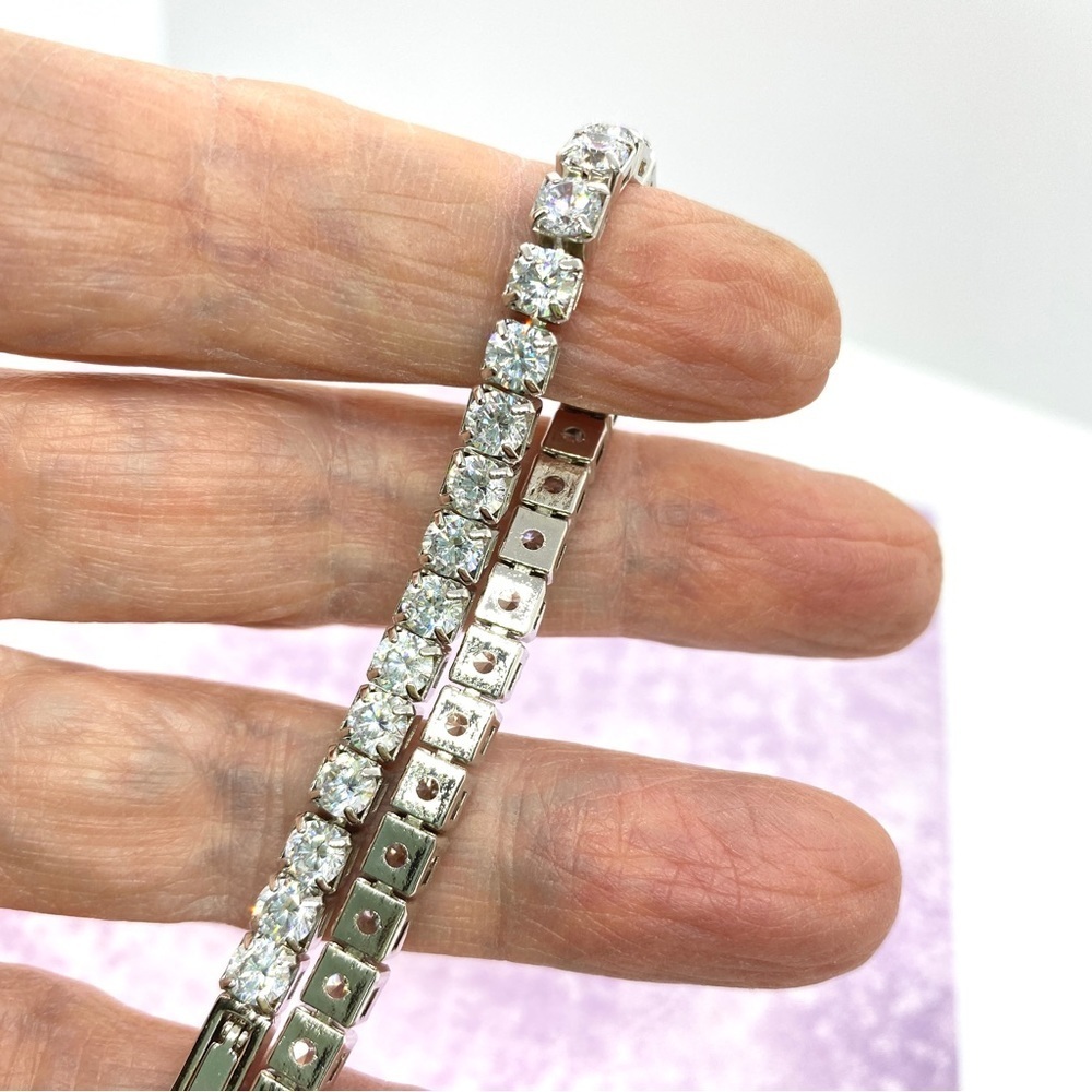 Tennis Bracelet Stunning Rhinestone Silver Tone Bracelet